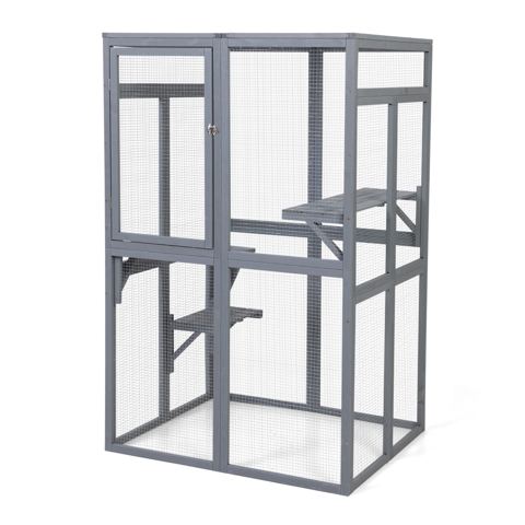 64-Inch Pine Catio with Hammock and Platforms
