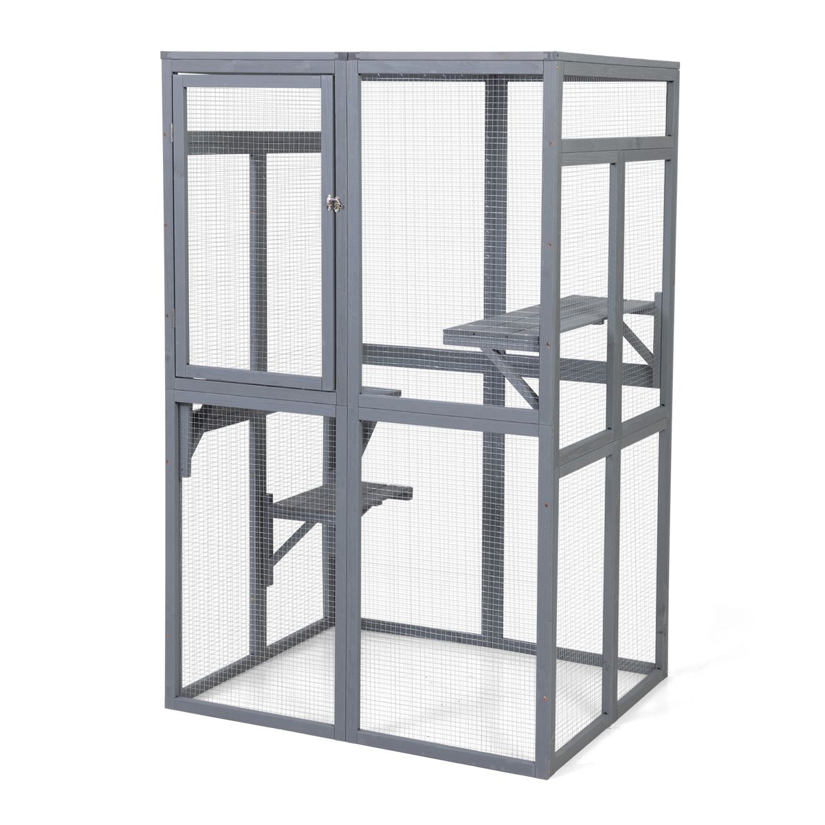 64-Inch Pine Catio with Hammock and Platforms