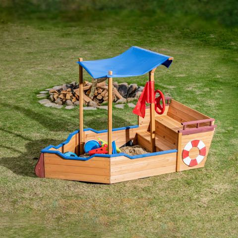 Wooden Pirate Ship Sandbox with Cover