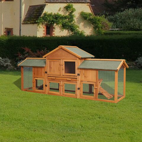 79.5-Inch Two-Tier Rabbit Hutch with Two Runs