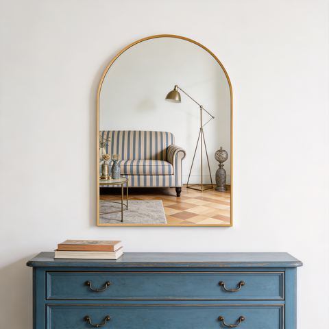 20 x 30 Gold Metal Framed Arched Wall Mirror