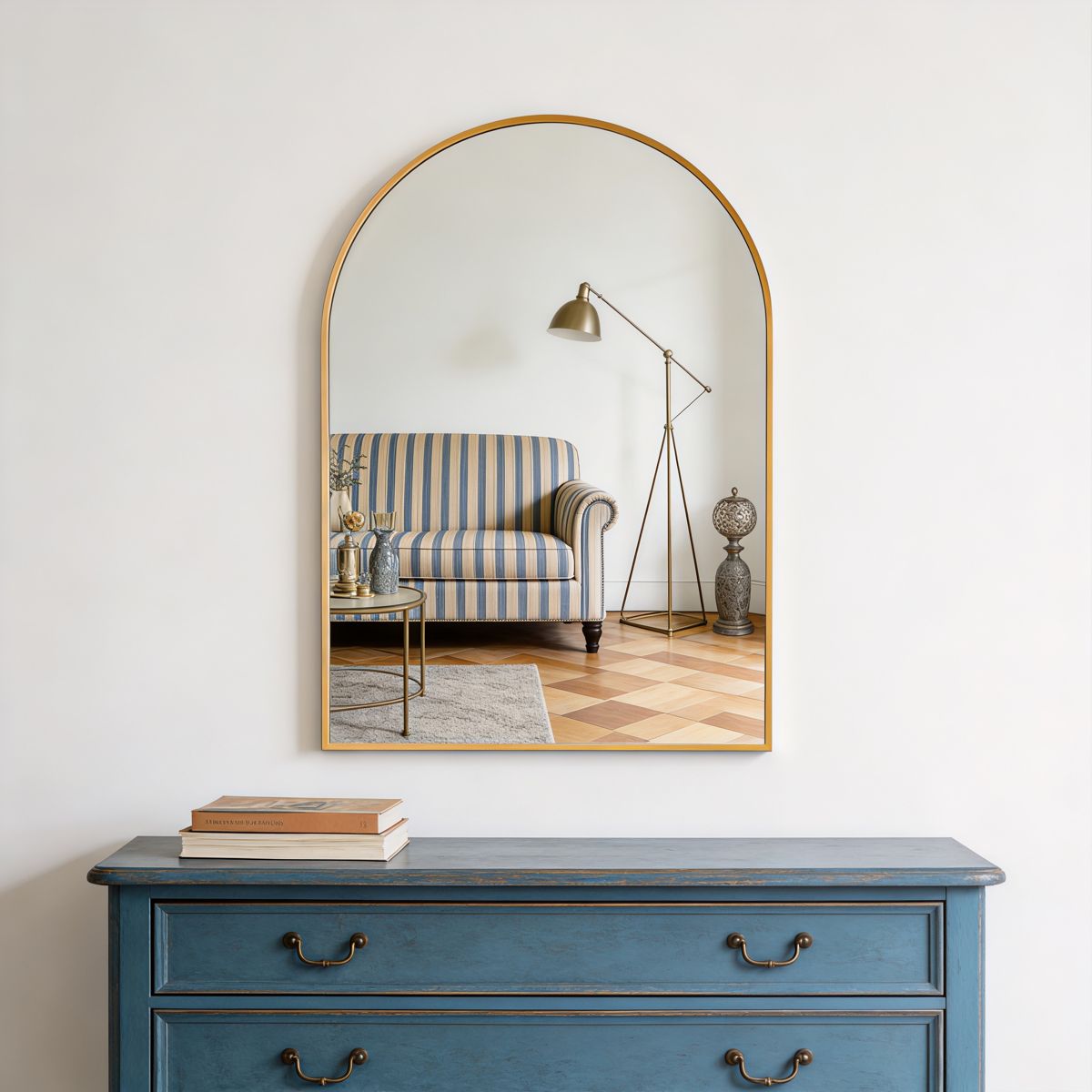 20 x 30 Gold Metal Framed Arched Wall Mirror