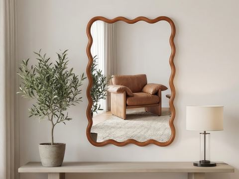 Wavy Rectangle Solid Wood Frame Mirror