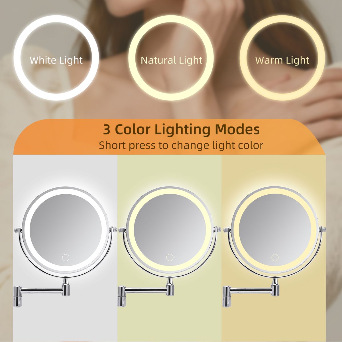 8-Inch Rechargeable Lighted Magnifying Mirror — view 3