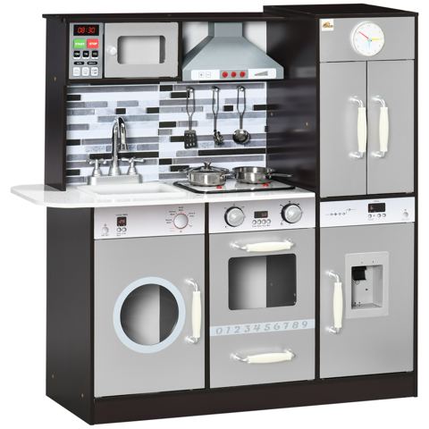 Wooden Play Kitchen with Washer and Fridge