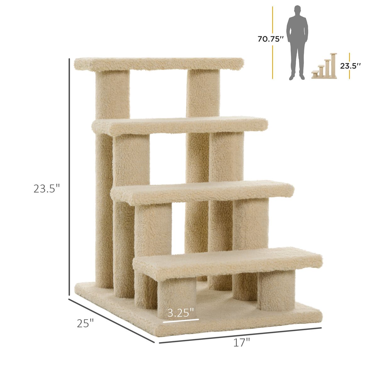 4-Step Carpeted Cat Stairs with 8 Posts, Brown — view 3