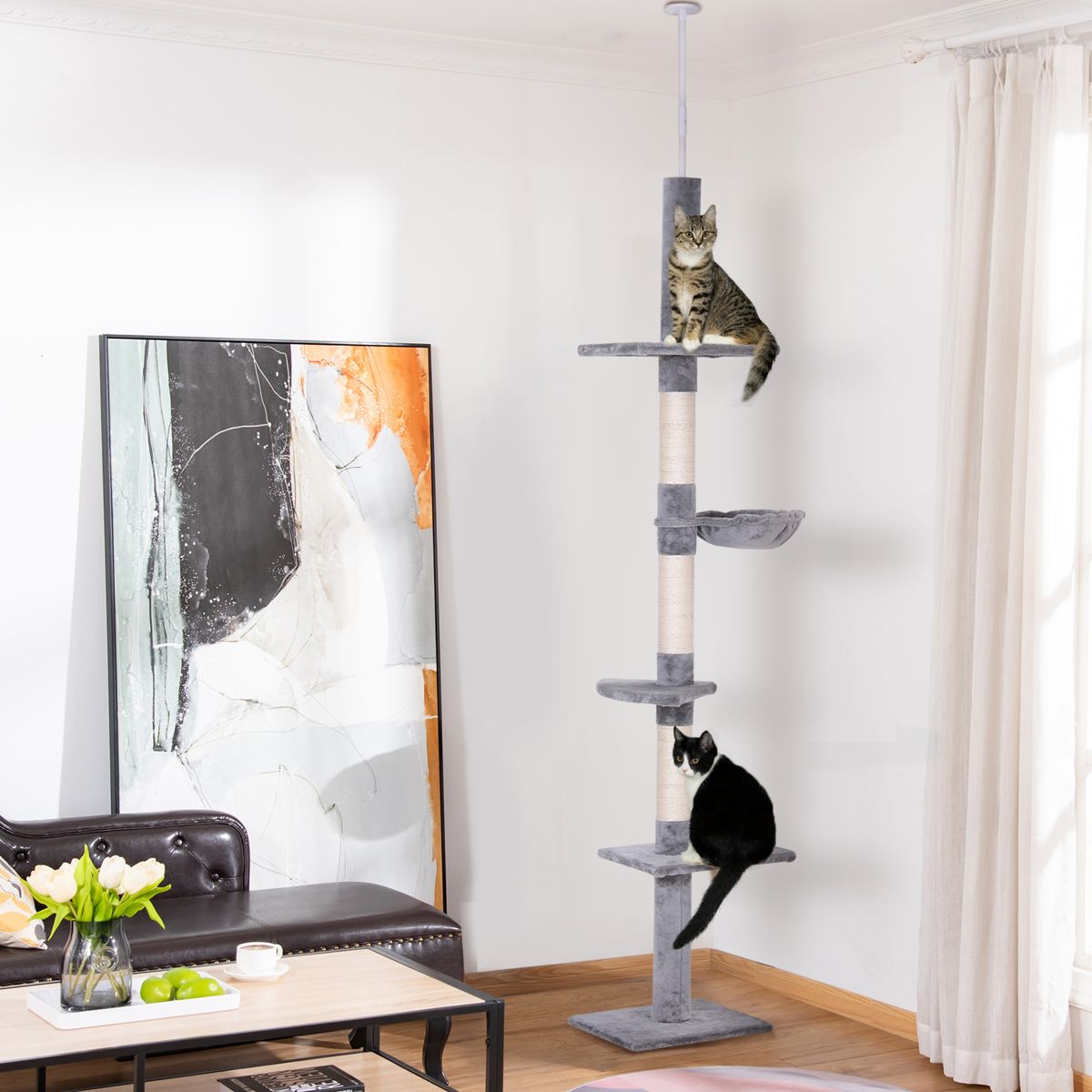 Floor-to-Ceiling Cat Tree with 5 Carpeted Tiers — view 2