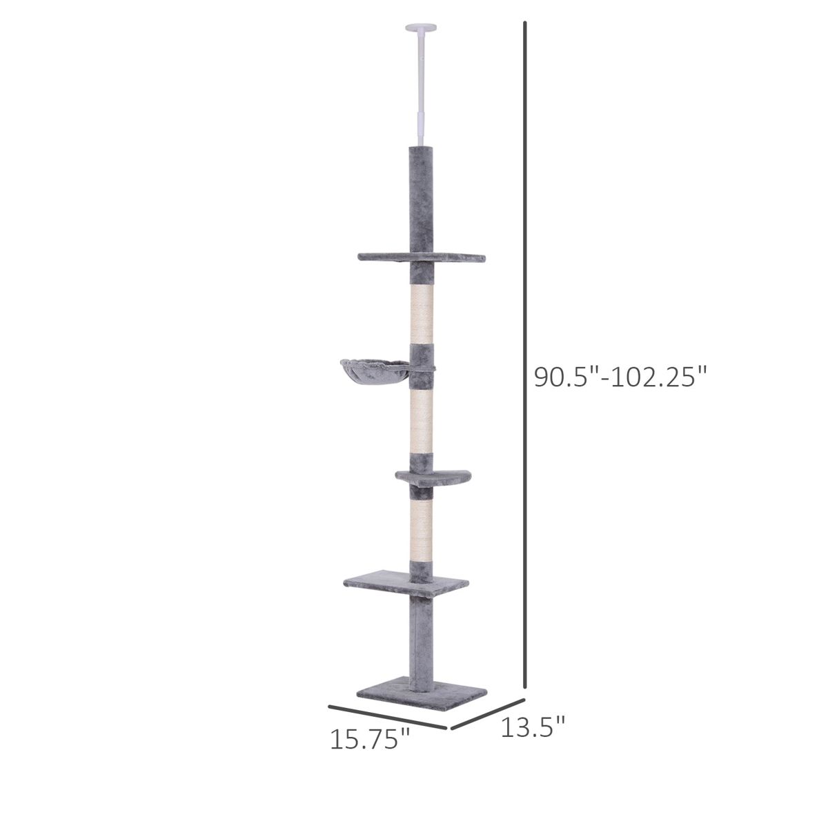 Floor-to-Ceiling Cat Tree with 5 Carpeted Tiers — view 3