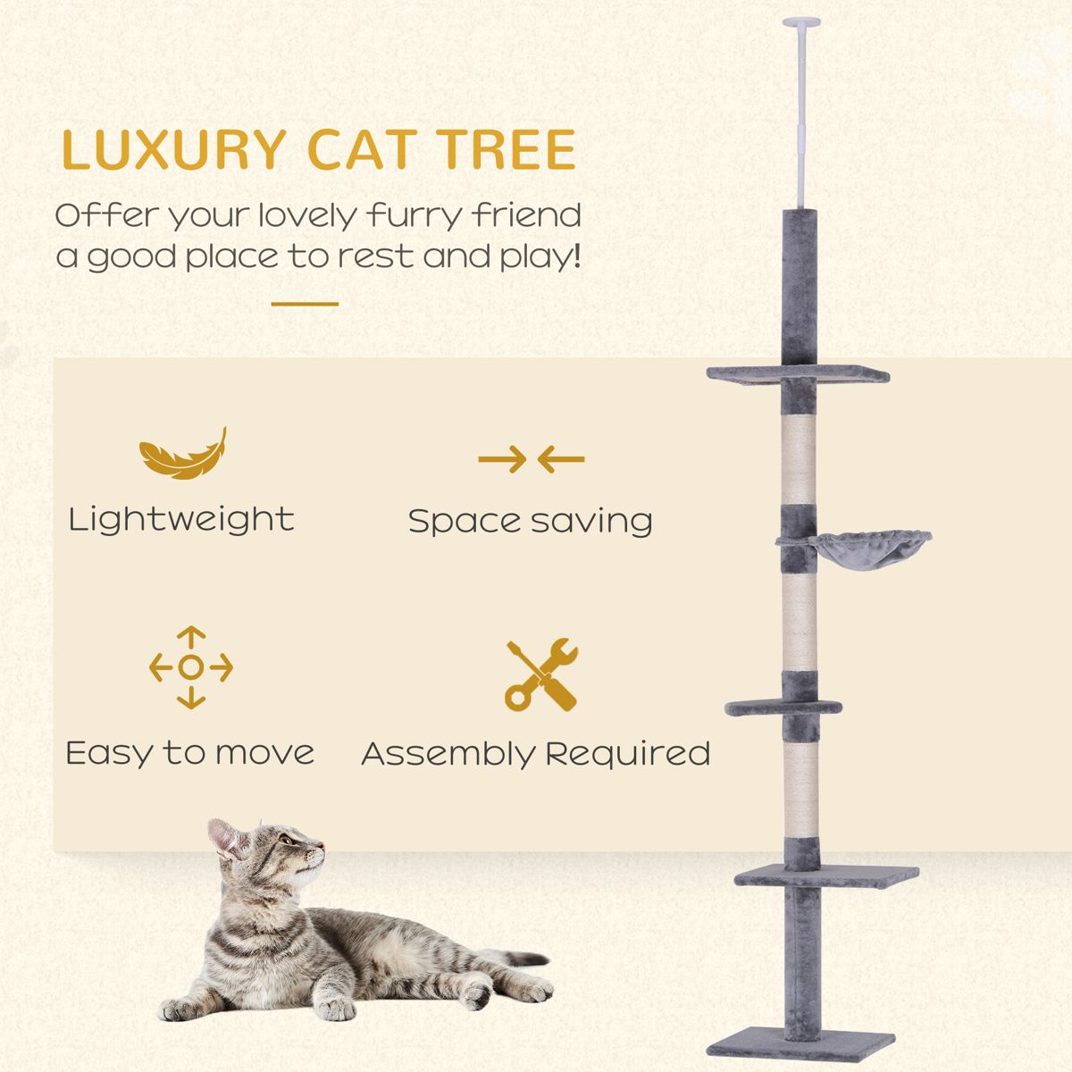 Floor-to-Ceiling Cat Tree with 5 Carpeted Tiers — view 4