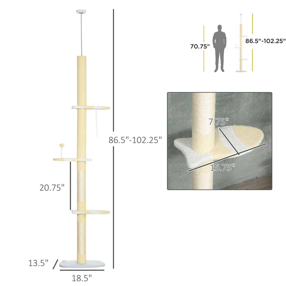 Floor-to-Ceiling Cat Tree with Plush Platforms — view 3