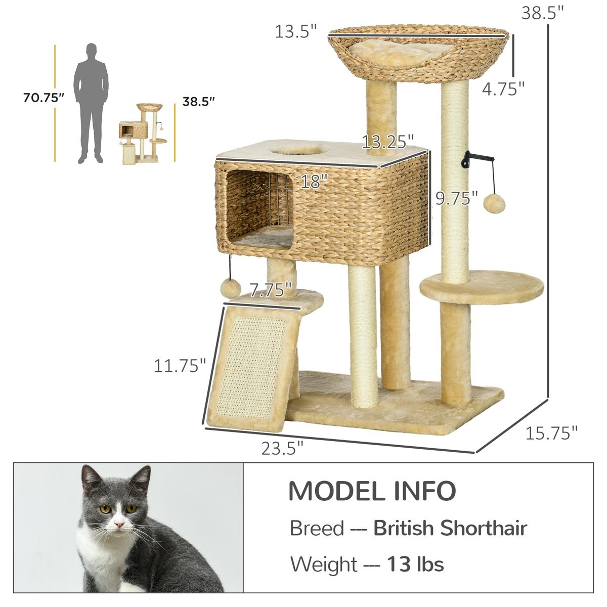 38-Inch Cat Tree with Condo, Ramp and Bed — view 3