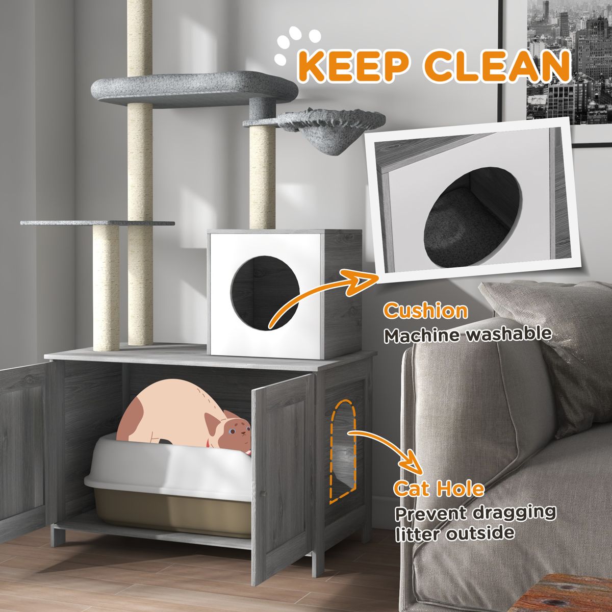 Floor-to-Ceiling Cat Tree with Litter Box — view 3