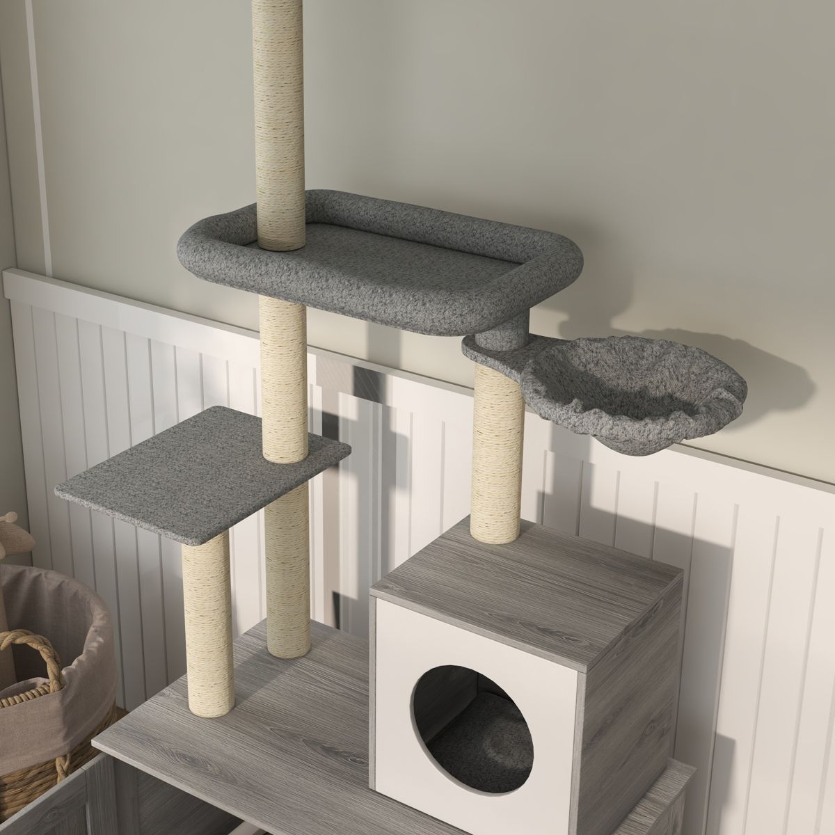 Floor-to-Ceiling Cat Tree with Litter Box — view 4