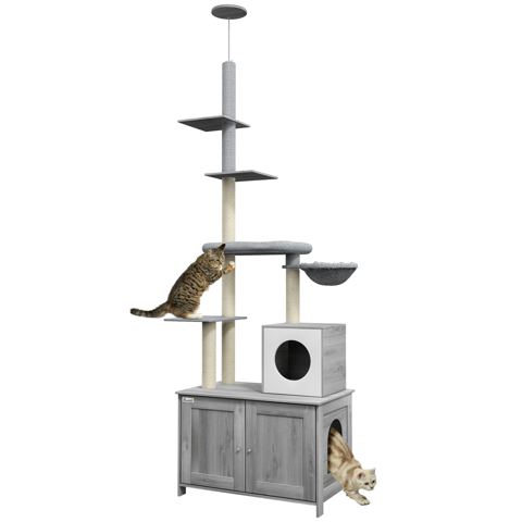 Floor-to-Ceiling Cat Tree with Litter Box — view 1