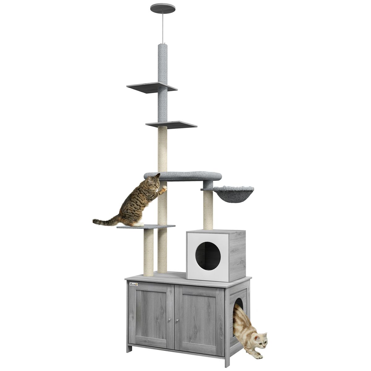 Floor-to-Ceiling Cat Tree with Litter Box