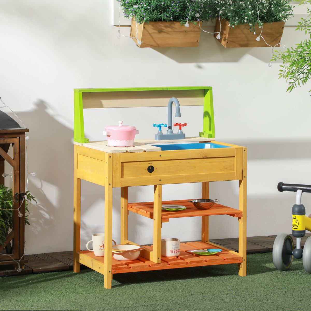 Outdoor Mud Kitchen with Faucet and Shelves — view 2