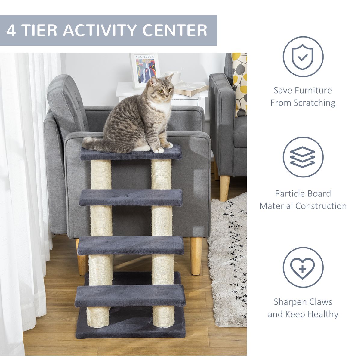 4-Step Stair Cat Tree with Scratching Post — view 3