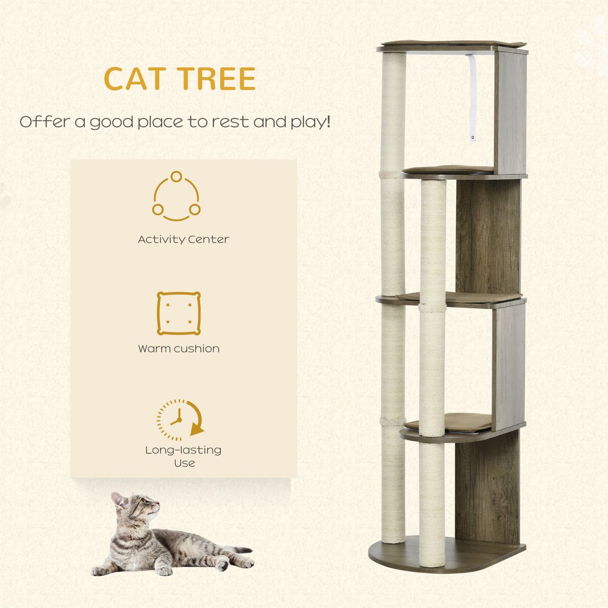 65-Inch Corner Cat Tree with Sisal Posts — view 4