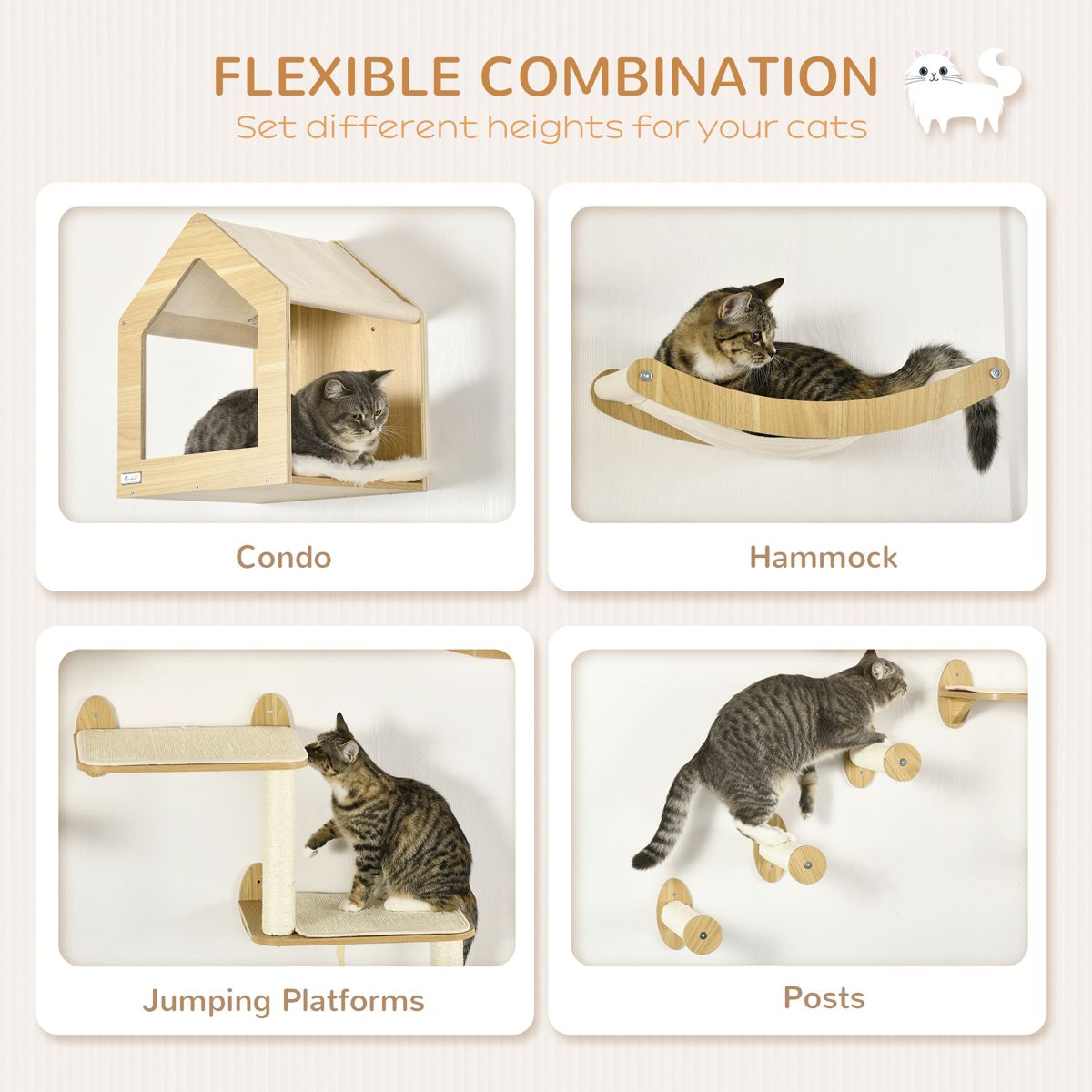 10-Level Wall-Mounted Cat Shelves with Hammocks — view 3
