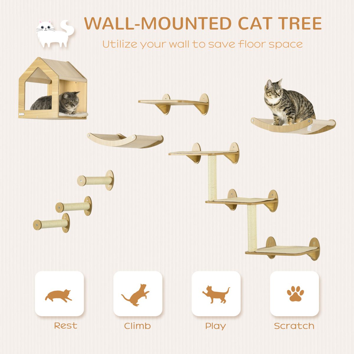 10-Level Wall-Mounted Cat Shelves with Hammocks — view 4