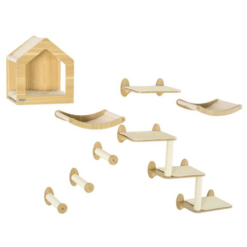 10-Level Wall-Mounted Cat Shelves with Hammocks