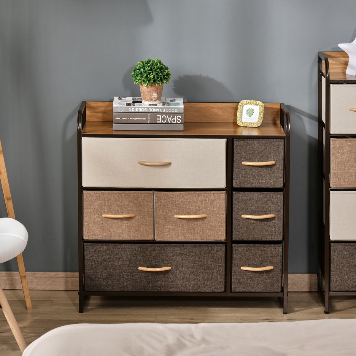 Seven-Drawer Fabric Dresser with Wood Top — view 3