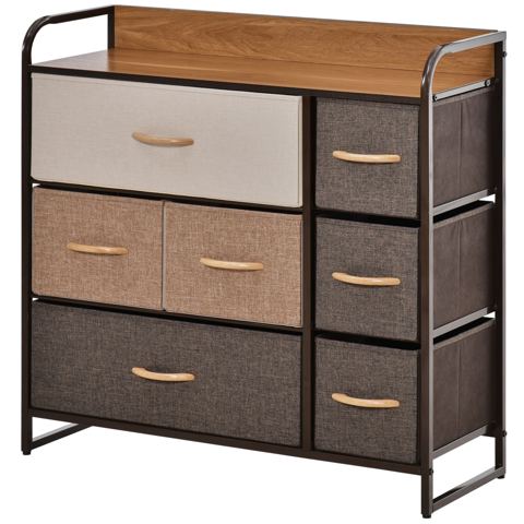 Seven-Drawer Fabric Dresser with Wood Top