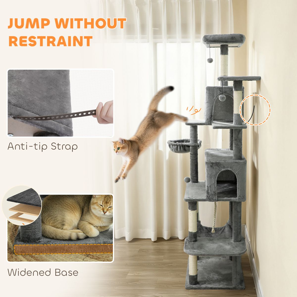 80-Inch Cat Tree with Two Condos and Hammock — view 2