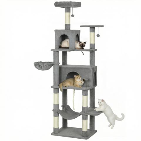 80-Inch Cat Tree with Two Condos and Hammock