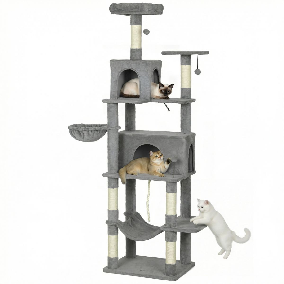 80-Inch Cat Tree with Two Condos and Hammock