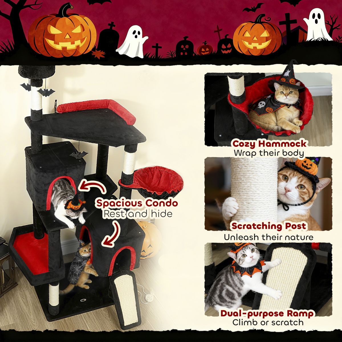 78-Inch Gothic Cat Tree with Two Condos — view 3