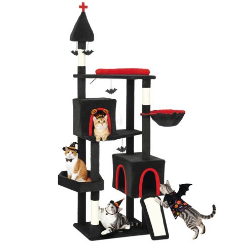 78-Inch Gothic Cat Tree with Two Condos — view 1