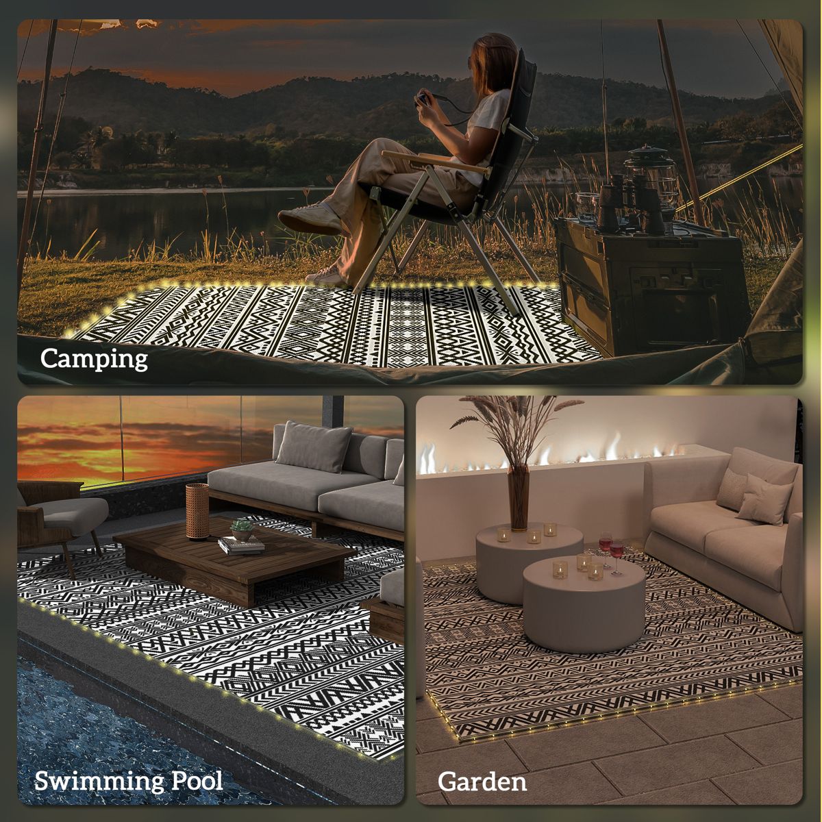 9 x 12-Foot Lighted Outdoor Rug, Bohemian — view 2