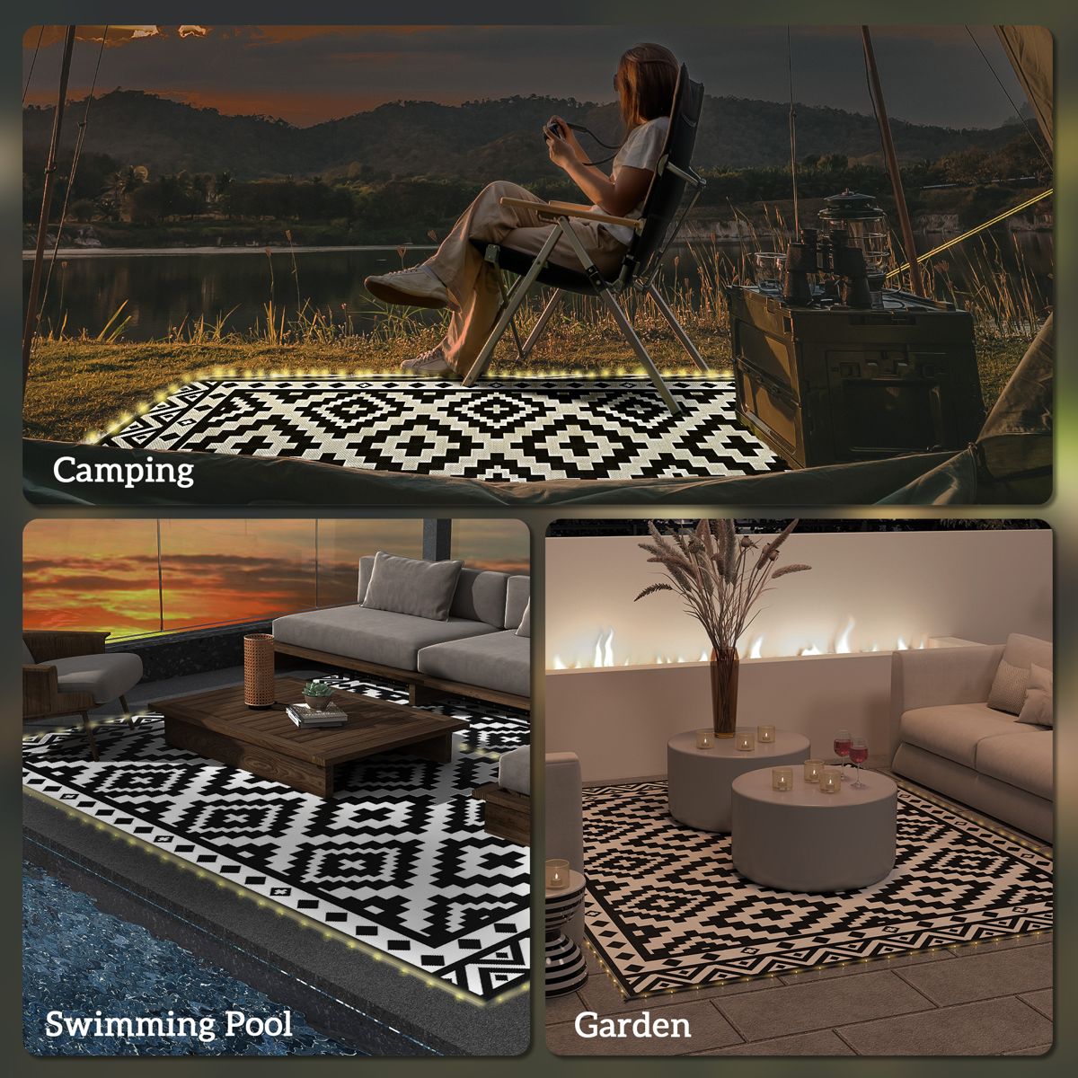 9 x 12-Foot Lighted Outdoor Rug, Plus-Diamond — view 2