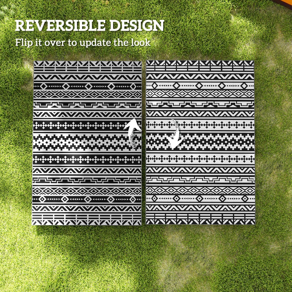 6 x 9-Foot Geometric Outdoor Rug, Black/White — view 2