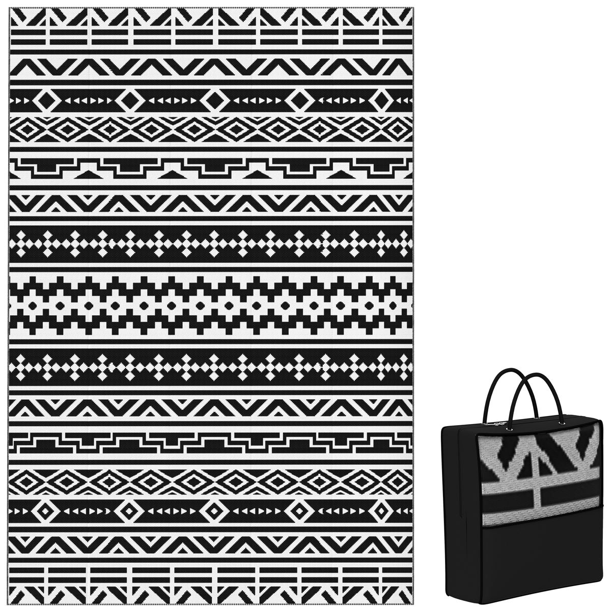 6 x 9-Foot Geometric Outdoor Rug, Black/White — view 3