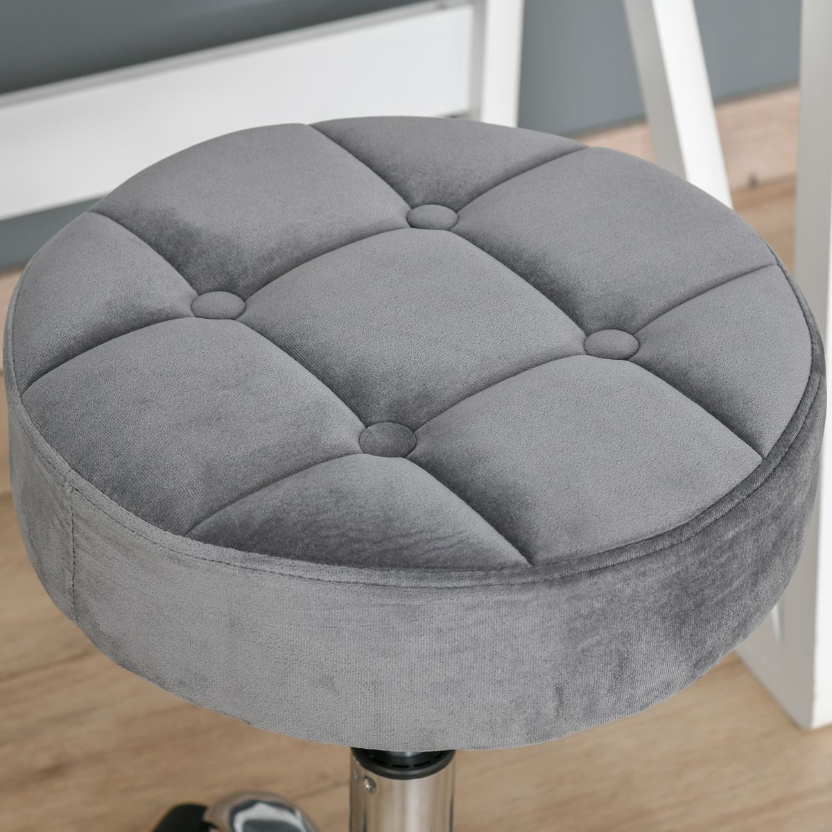 Tufted Rolling Vanity Stool, Height Adjustable — view 2