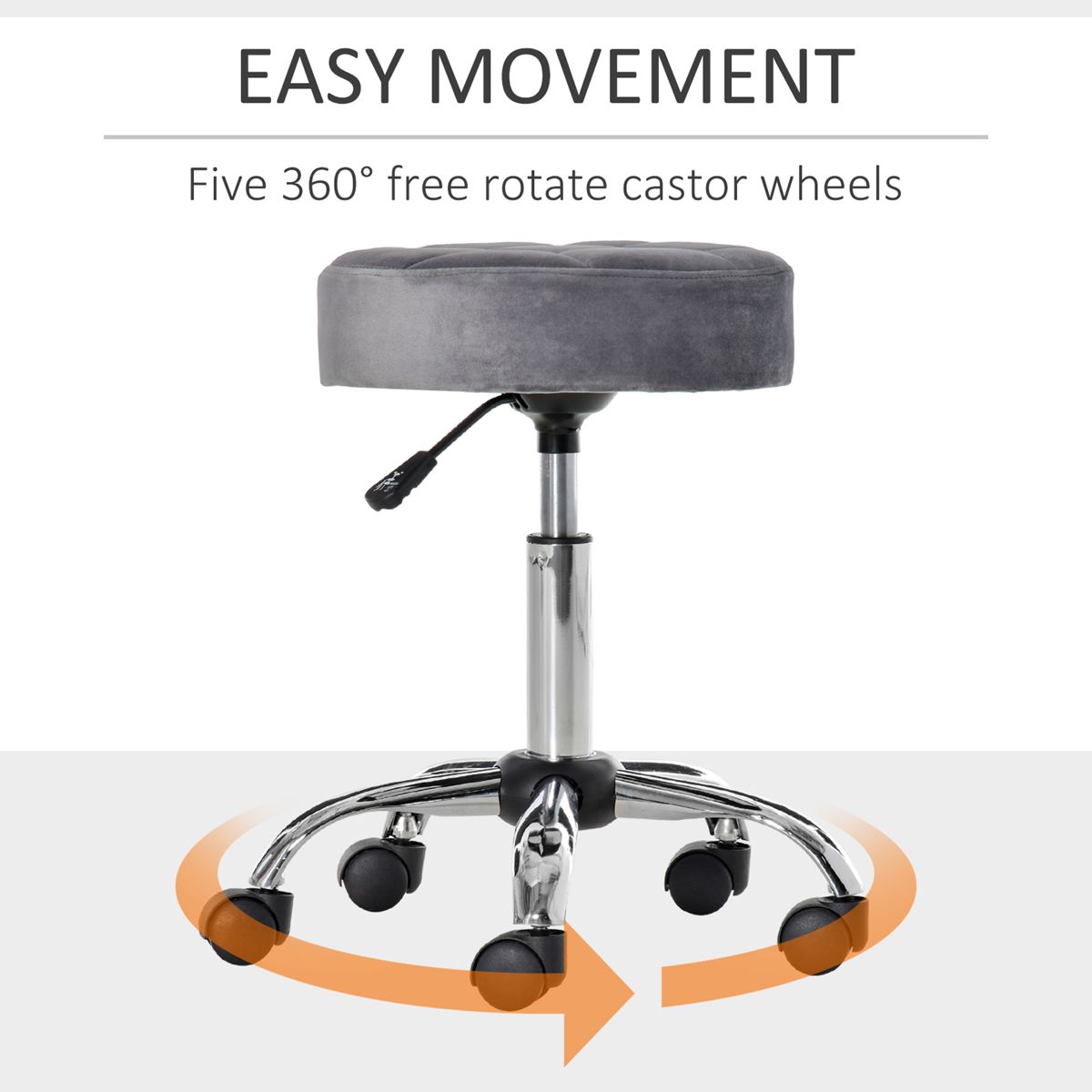 Tufted Rolling Vanity Stool, Height Adjustable — view 3
