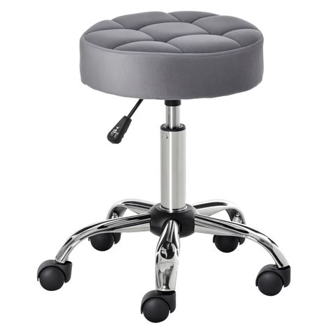 Tufted Rolling Vanity Stool, Height Adjustable