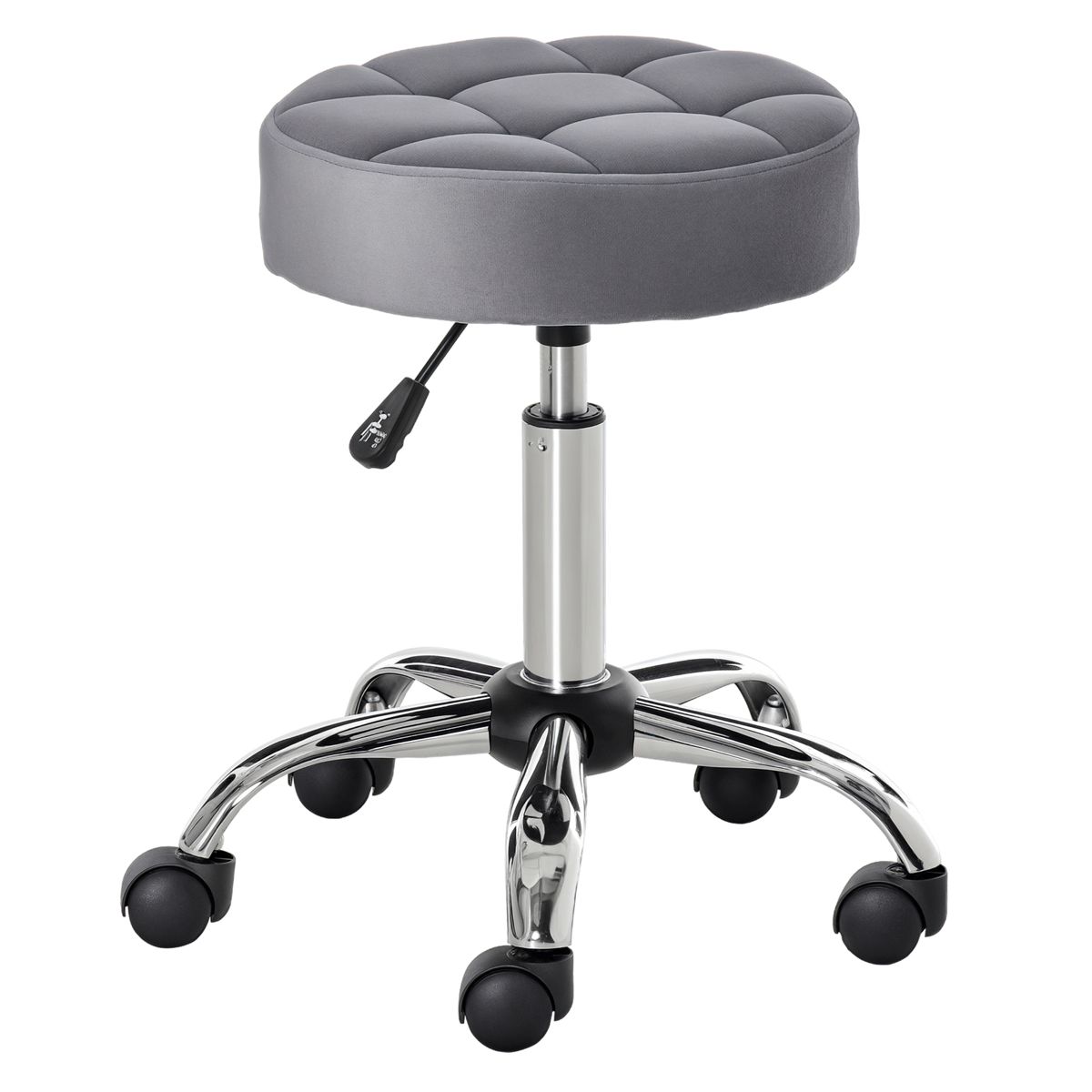 Tufted Rolling Vanity Stool, Height Adjustable