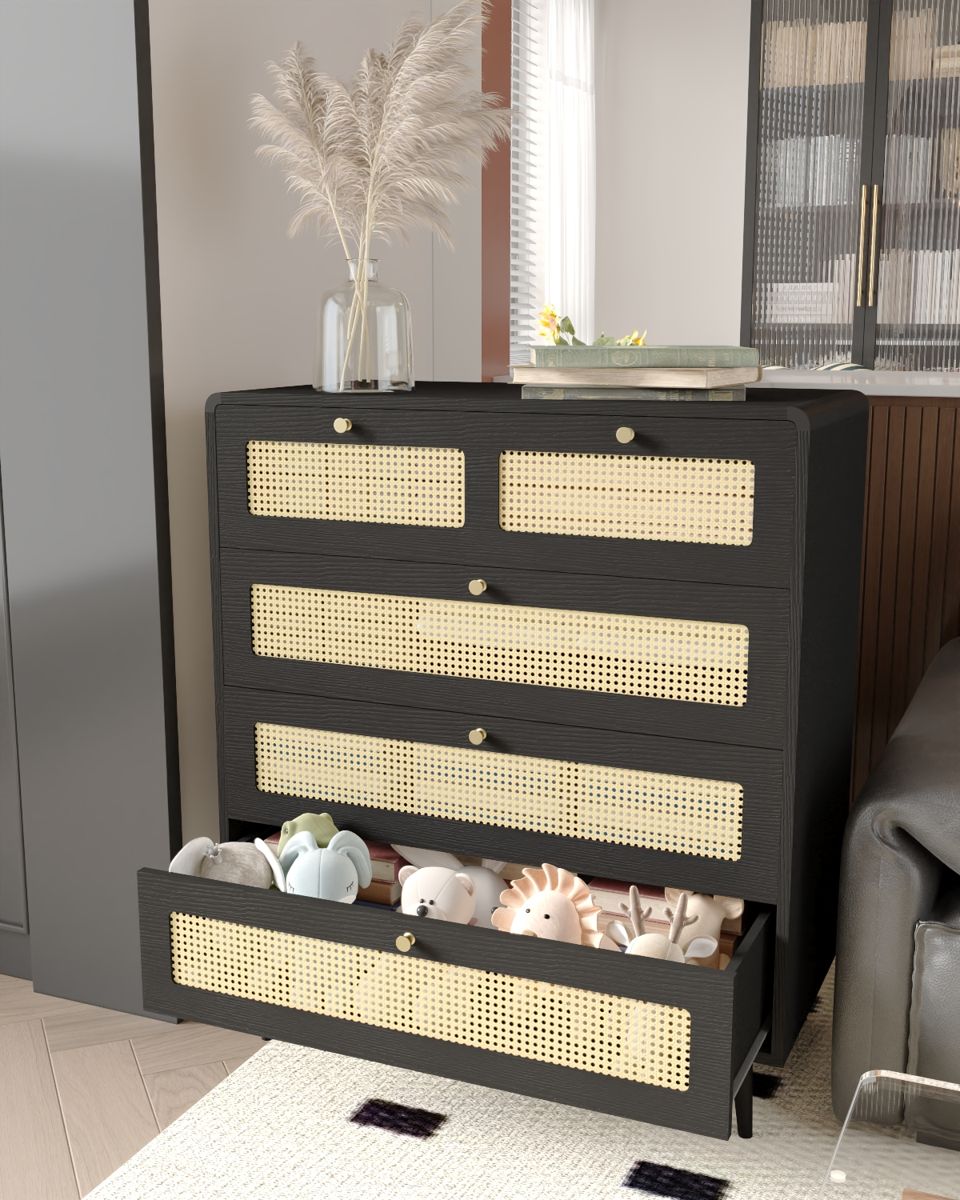 4-Drawer Rattan Dresser with Metal Handles — view 2