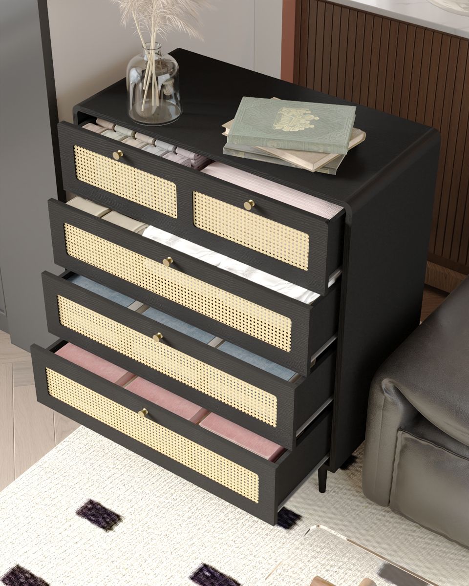 4-Drawer Rattan Dresser with Metal Handles — view 3