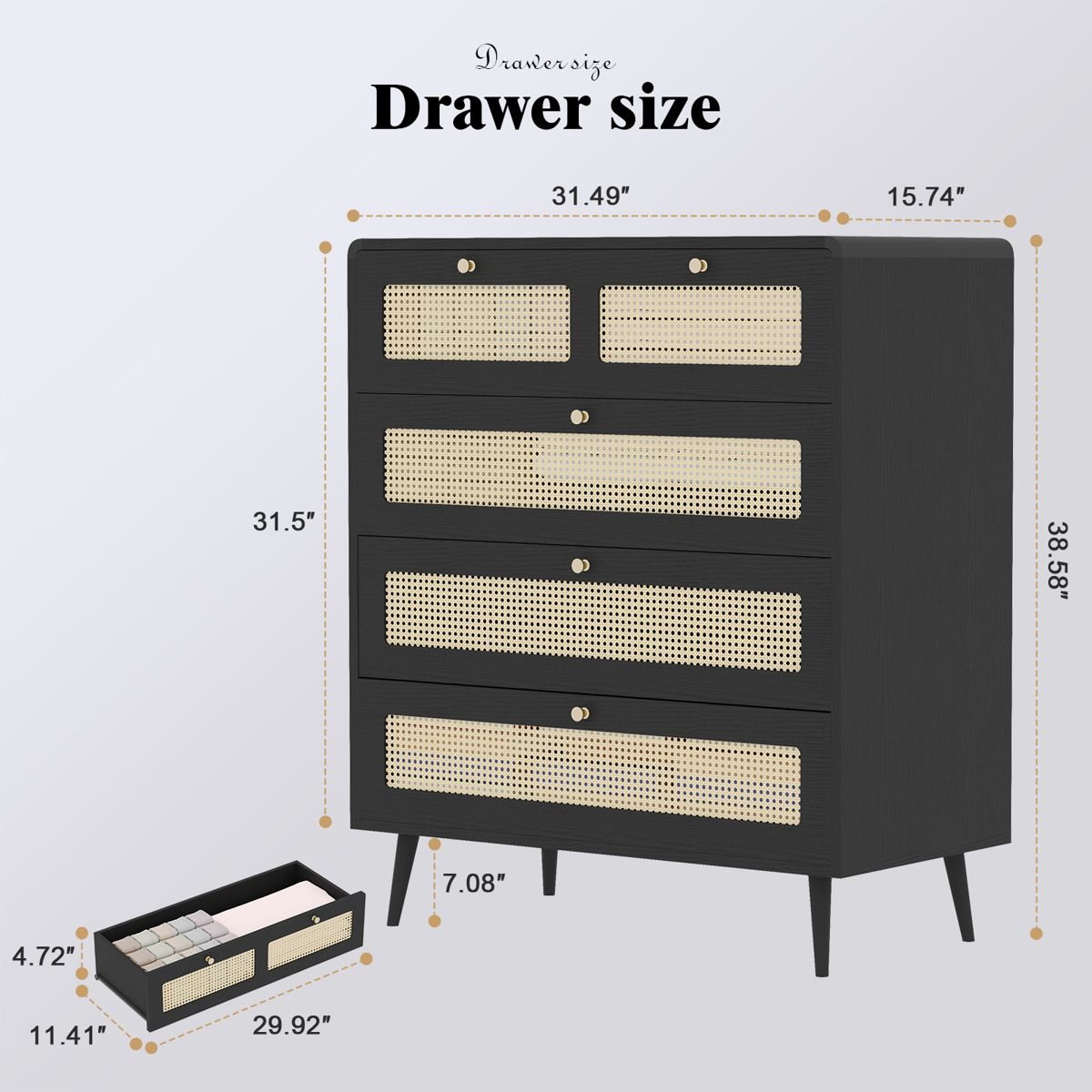 4-Drawer Rattan Dresser with Metal Handles — view 4