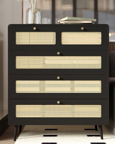 4-Drawer Rattan Dresser with Metal Handles — view 1
