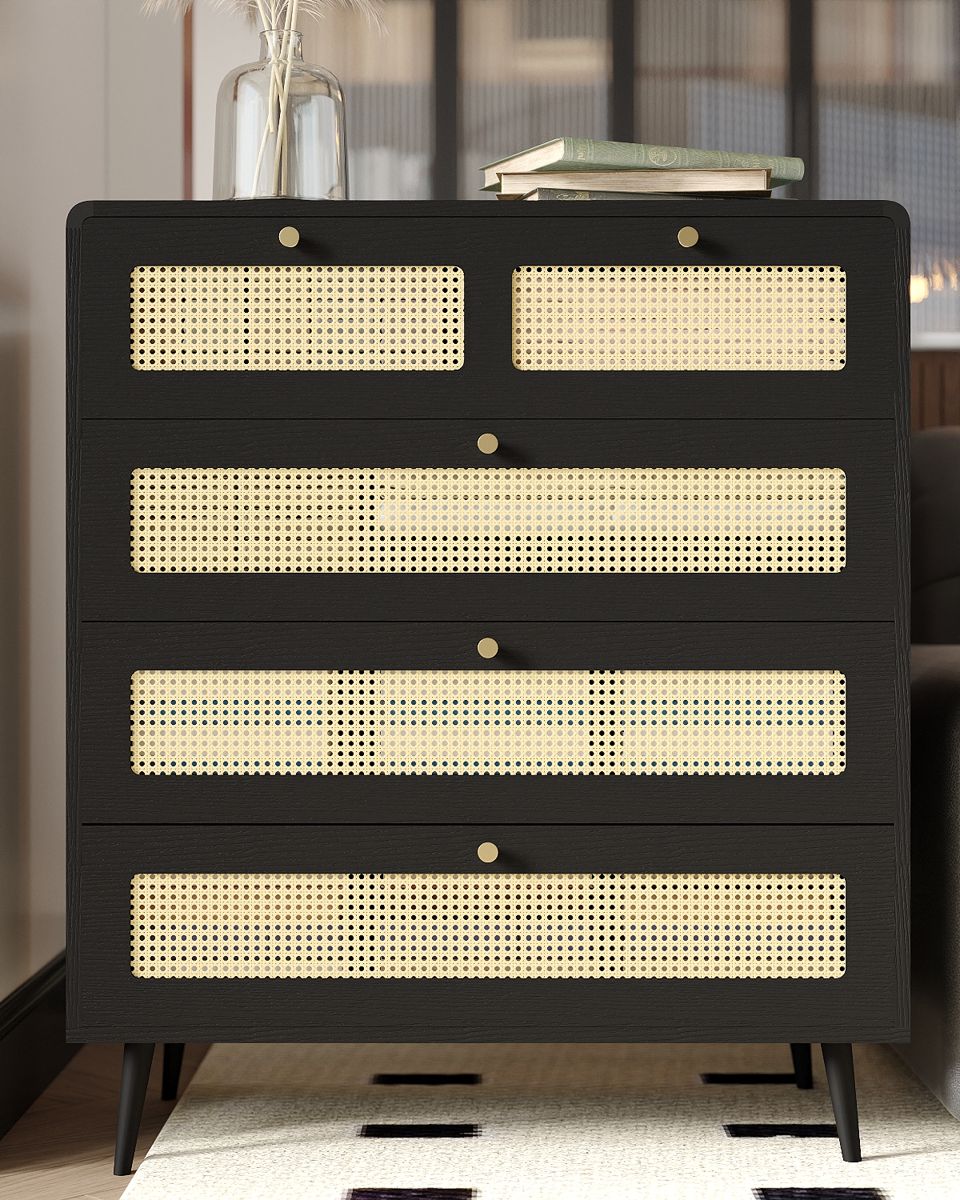 4-Drawer Rattan Dresser with Metal Handles