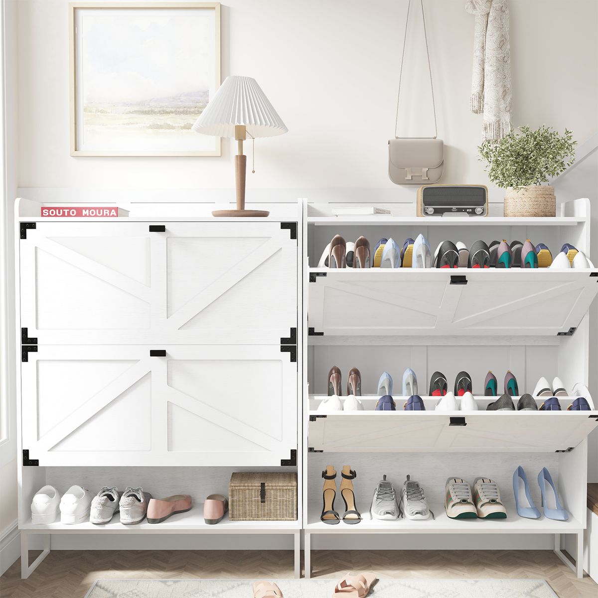 Farmhouse Shoe Cabinet with 2 Flip Drawers — view 3