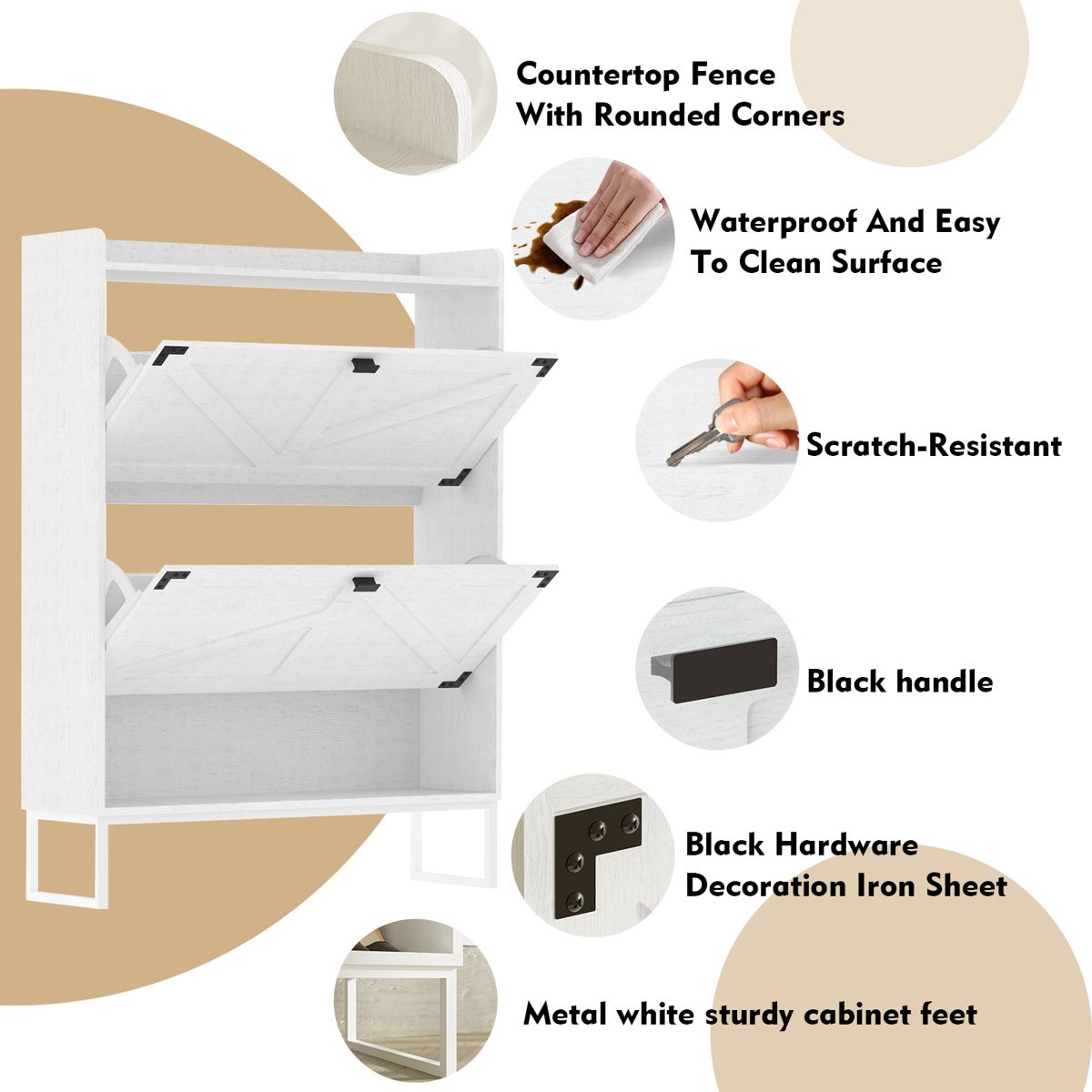 Farmhouse Shoe Cabinet with 2 Flip Drawers — view 4