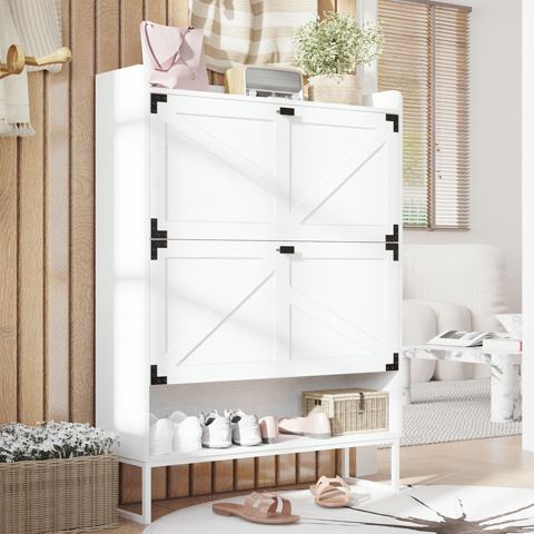 Farmhouse Shoe Cabinet with 2 Flip Drawers