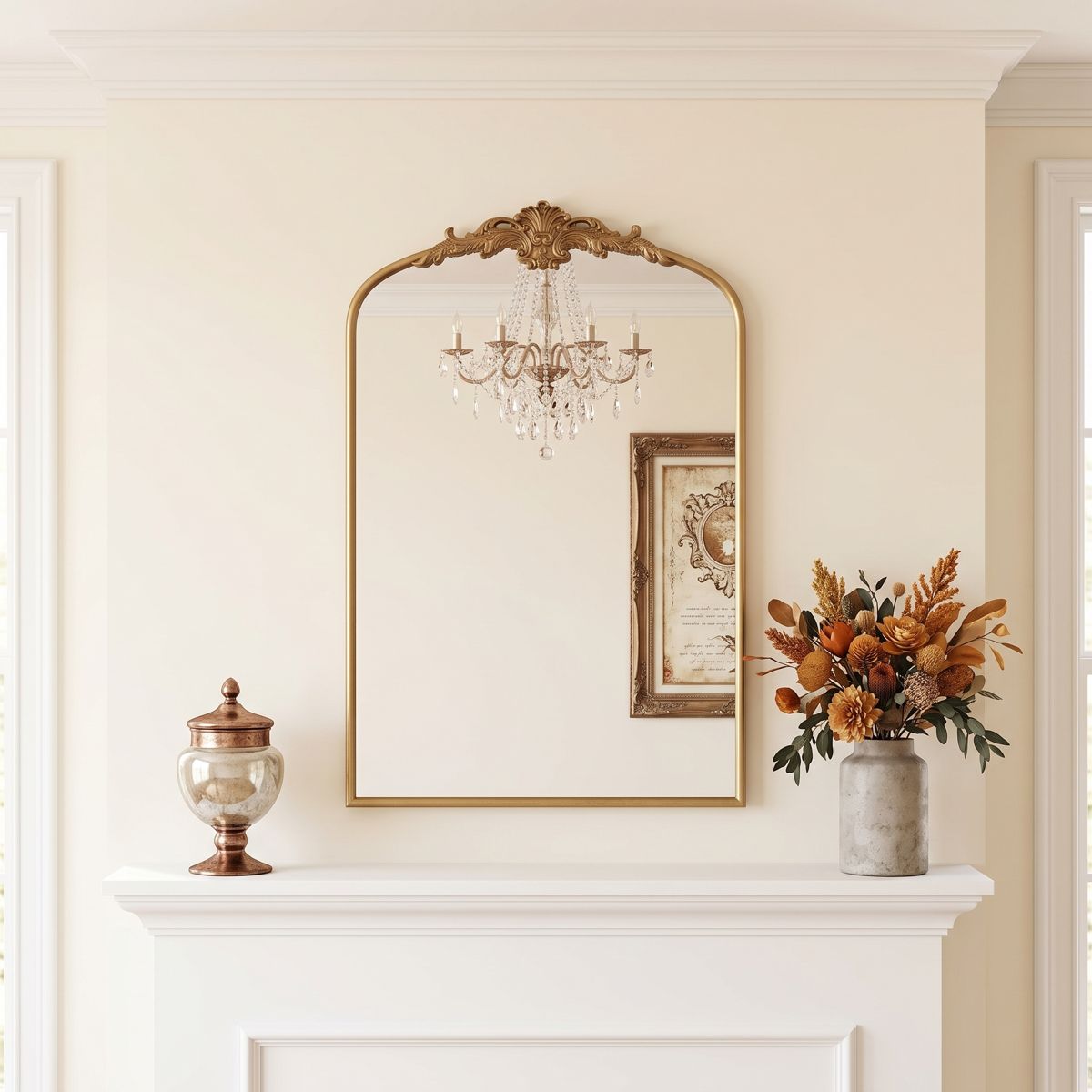 French Arched Mirror in Antique Gold — view 3