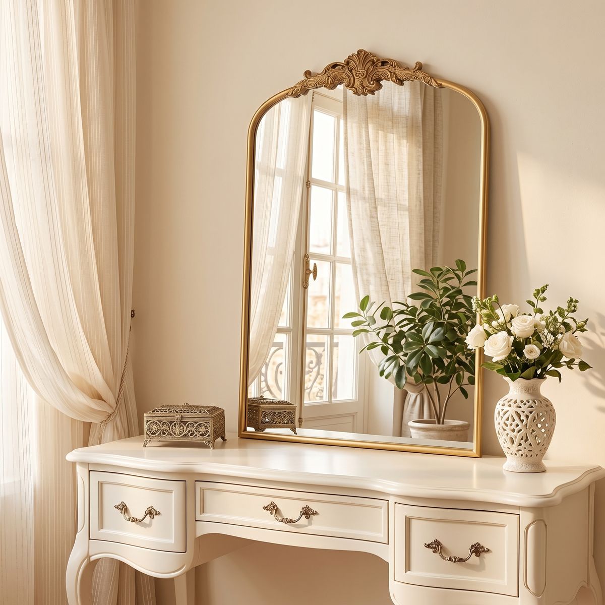 French Arched Mirror in Antique Gold